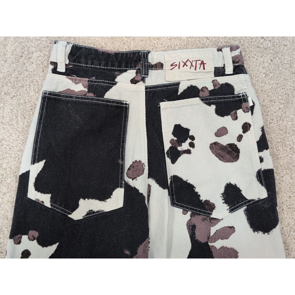 SIXXTA Fiesta Fun Maxi Wide Leg Cow Print Jeans Cowgirl Cowboy Camo Baggy Size 4 - Picture 13 of 14